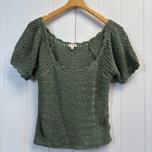 Hem & Thread Womens Boho Open Crochet Cropped Top Size L Forest Fairy Cottage